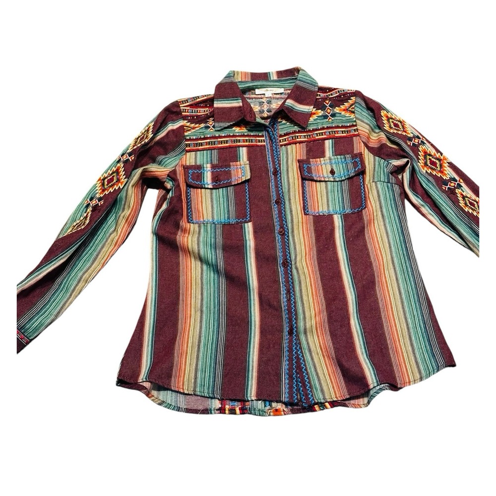 Woman's S Andree By Unit Western Aztec Long Sleeve Embroidered‎ Shirt